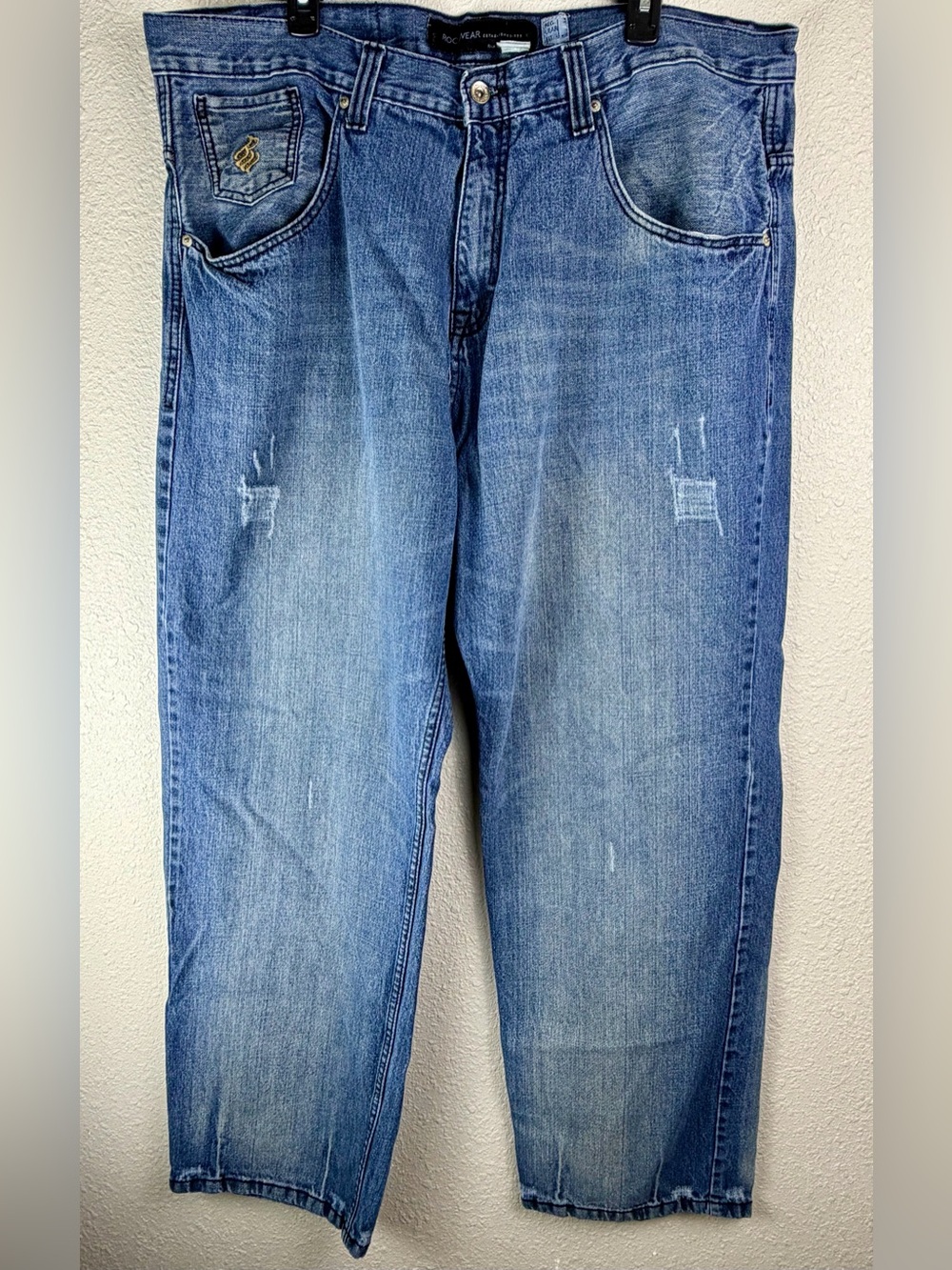 Rocawear Jeans Mens 44x33 Regular Fit Baggy Distressed Y2K Hip Hop Blue Denim